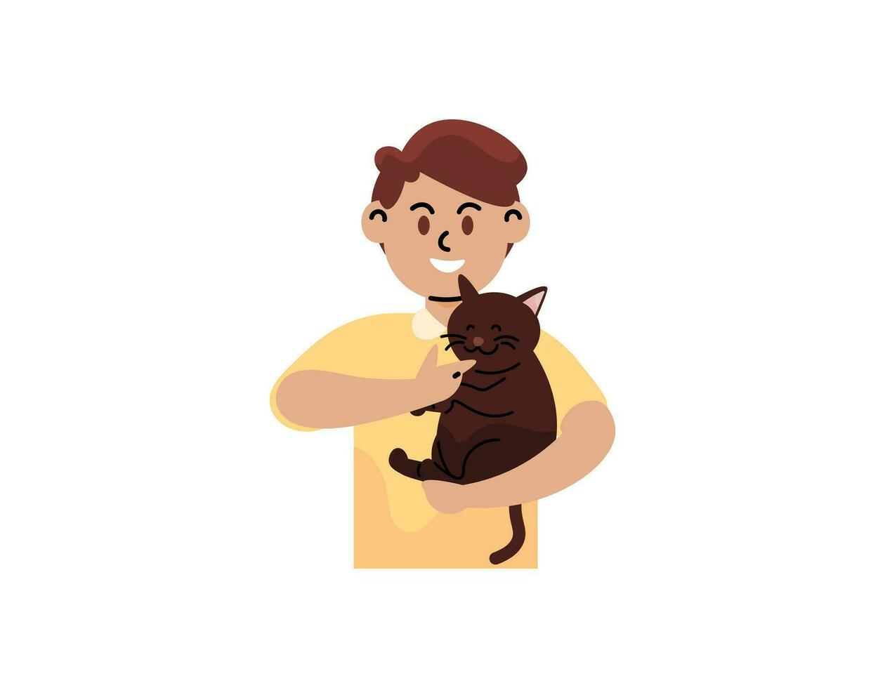 un ilustración de un hombre participación un gato. gustos gatos gato amante. linda y linda gato caracteres con su dueños mascota. plano ilustración diseño. gráfico elementos. vector