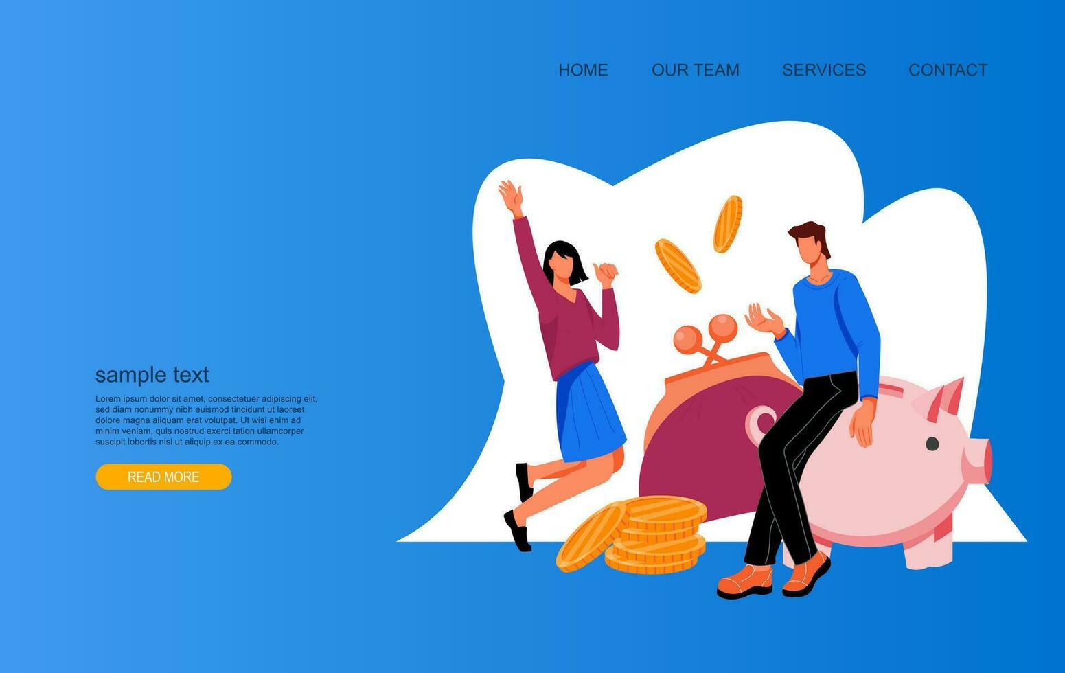 Web banner template with business people happy of saving money and getting profitable investment. Money savings, earnings and financial success, flat vector illustration on bright background.