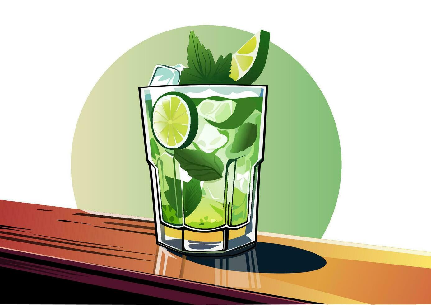 Fresh Cocktail Mojito. Flat Style. Colorful cartoon vector illustration. Isolated on white background. Design for menu, bar, cafe, poster and t-shirt.