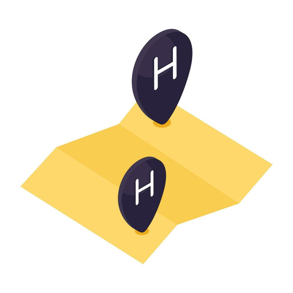 Pins with h letter denoting concept of hotel location icon vector