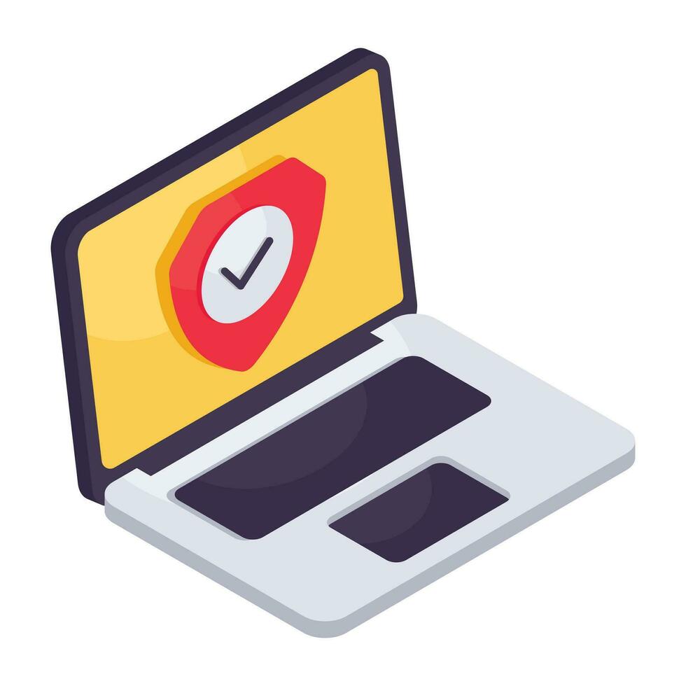 Laptop with shield showcasing system security icon vector