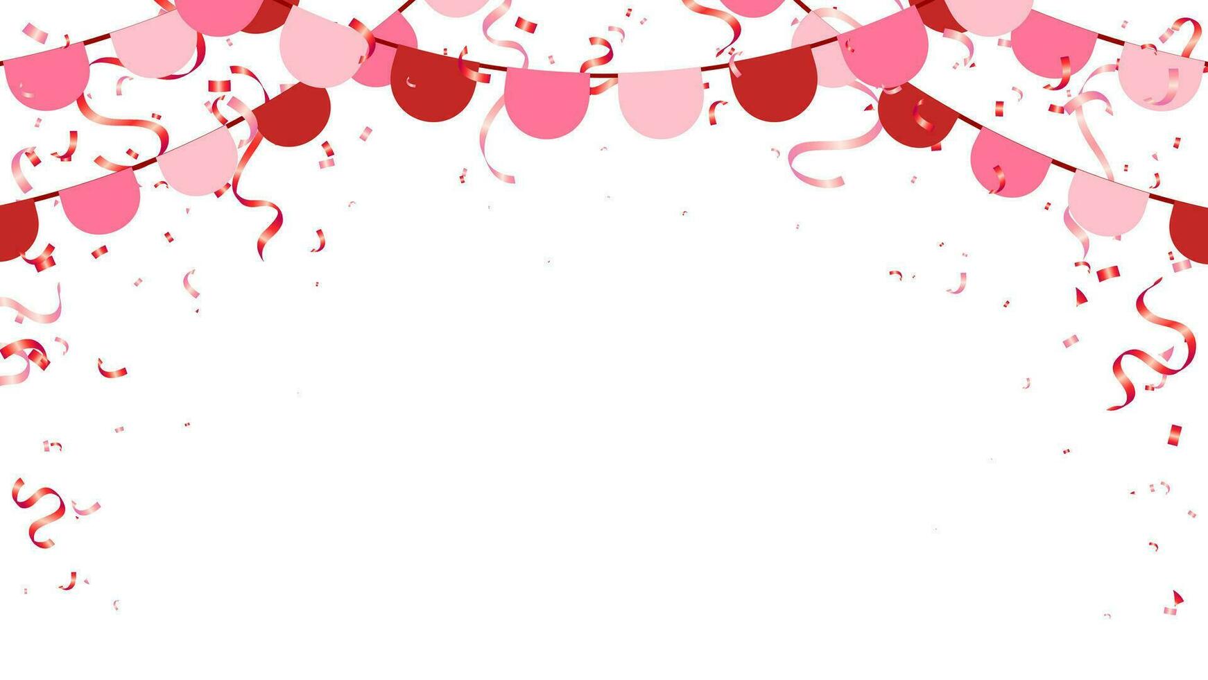 triangle pennants chain and confetti for Valentine party color concept. birthday, celebration, carnival, anniversary and decoration vector