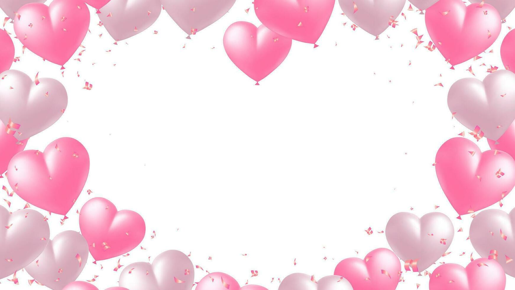 realistic pink heart balloons frame or template for holiday, birthday party, Valentines, background celebration vector