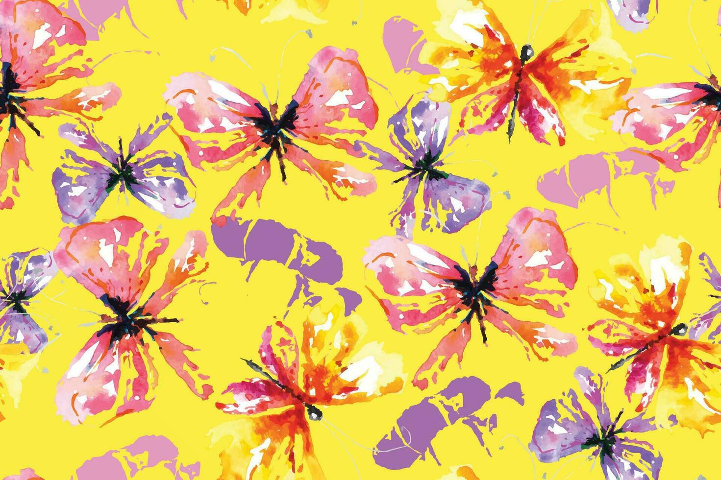 Seamless pattern of butterflies paint with watercolor.For designing colorful fabric patterns and wallpaper.Background abstract fantasy.Flying insects background. vector