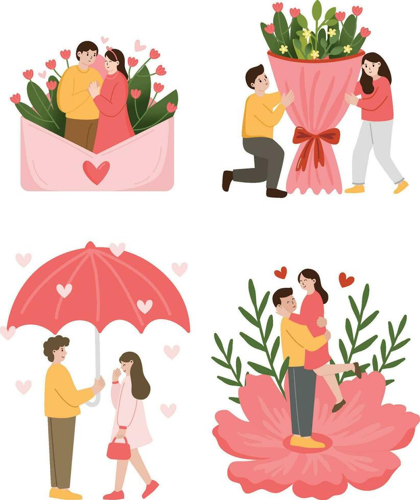 Romantic Couple Valentine's Day Flat Illustration vector