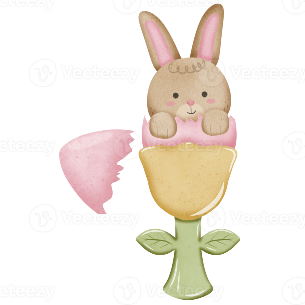 Easter rabbit in yellow tulip egg cup png