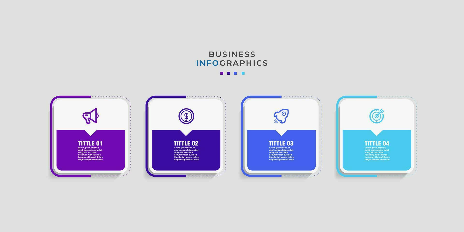 Business infographics design with 4 options, processes or step. Creative design with marketing icons. Vector illustration.