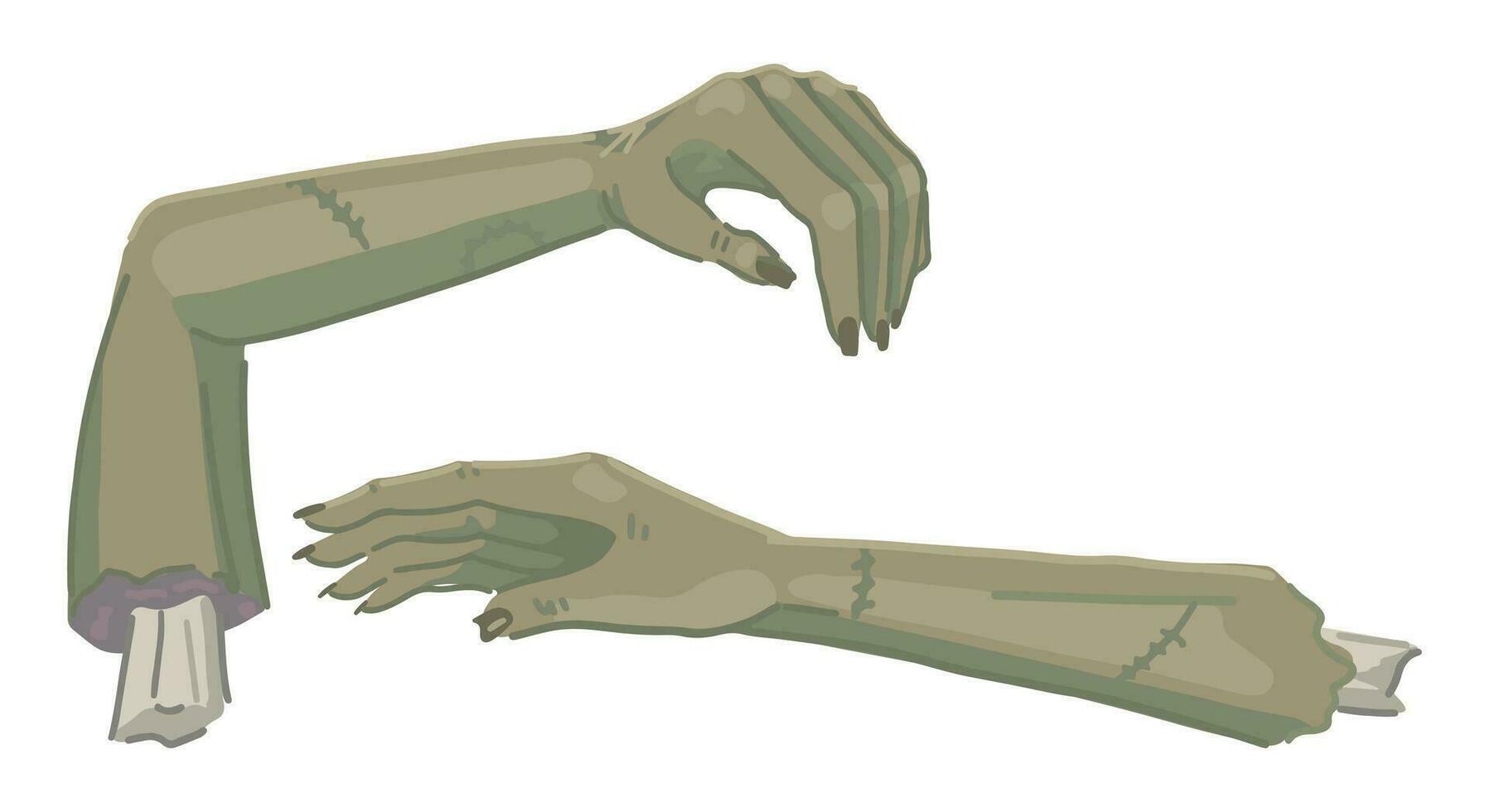 Zombie hands set, spooky doodles. Halloween vector illustration in cartoon style. Scary monster collection isolated on white background.