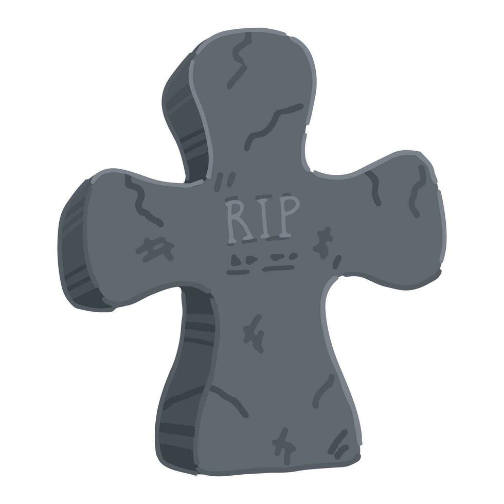 Tombstone old grave, spooky item doodle. Halloween vector illustration in cartoon style. Dark theme clipart isolated on white.