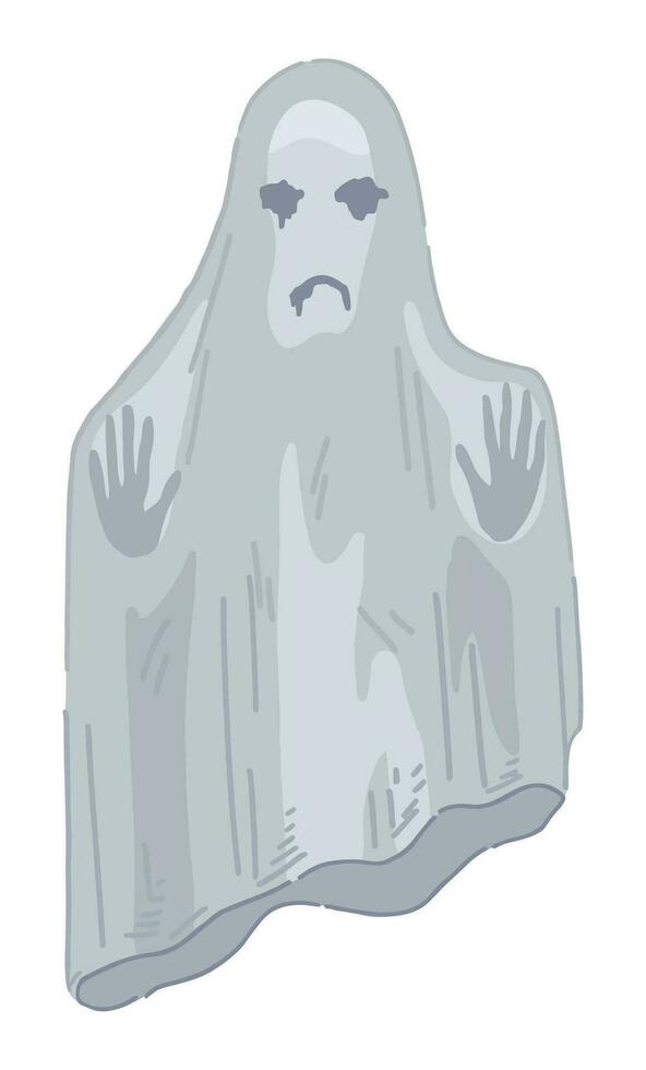 fantasma triste escalofriante fantasma monstruo garabatear. Víspera de Todos los Santos vector ilustración en dibujos animados estilo. oscuro tema clipart aislado en blanco.