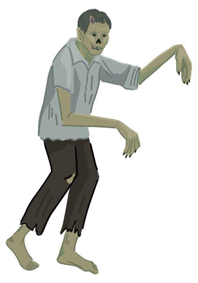 Zombie walking dead man spooky doodle. Halloween vector illustration in cartoon style. Scary monster clip art isolated on white background.