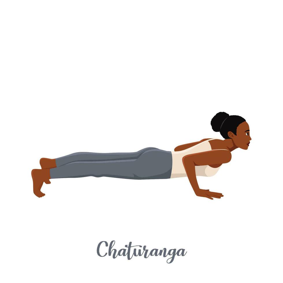 mujer haciendo yoga pose. chaturanga pose. vector