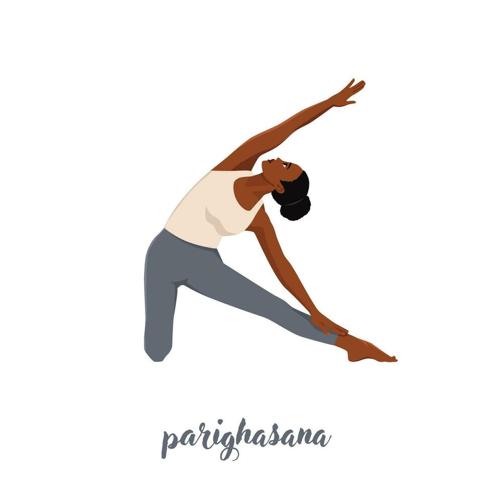 Woman stretching in Gate exercise, Parighasana pose, working out vector