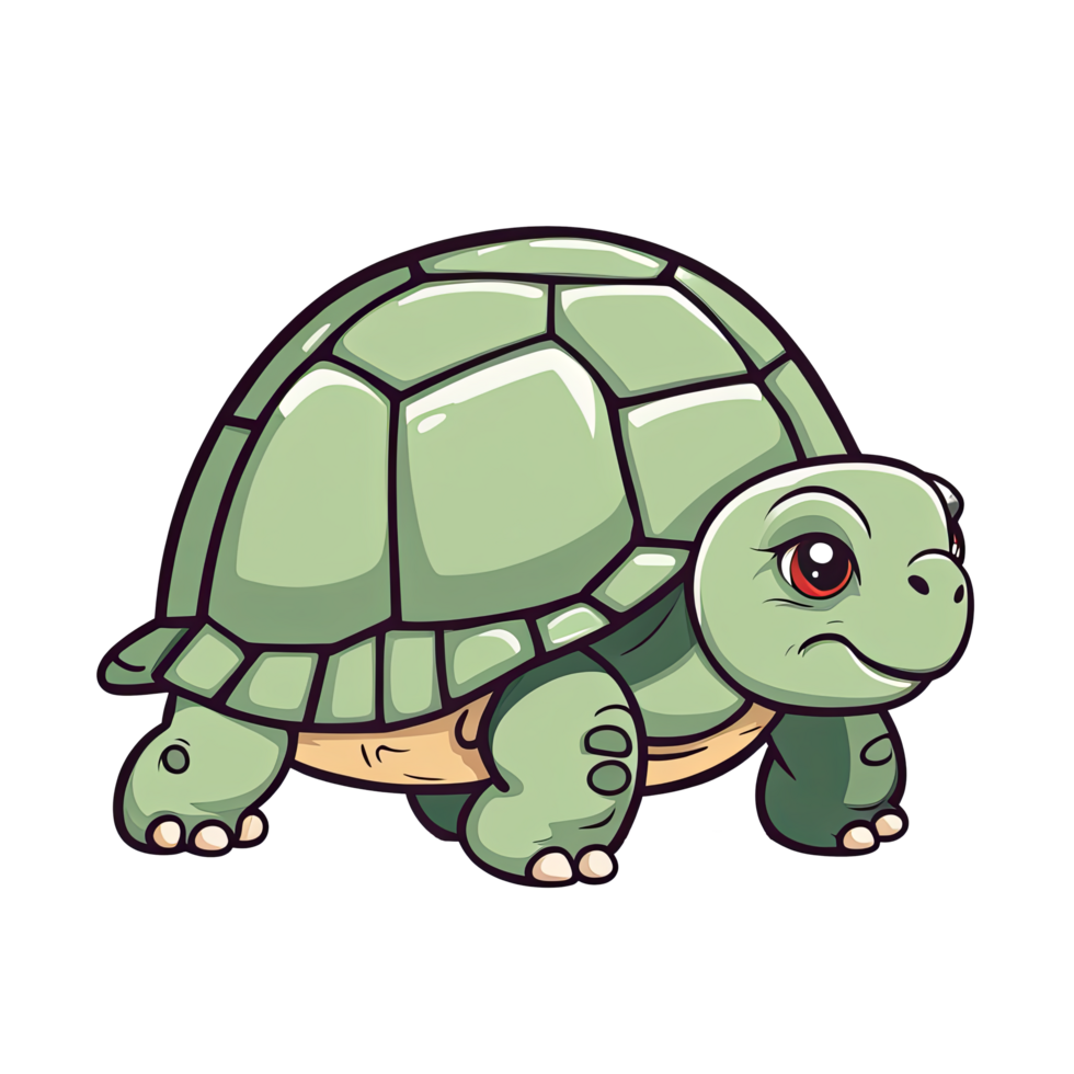 AI generated Cute tortoise cartoon illustration for kids on transparent background png