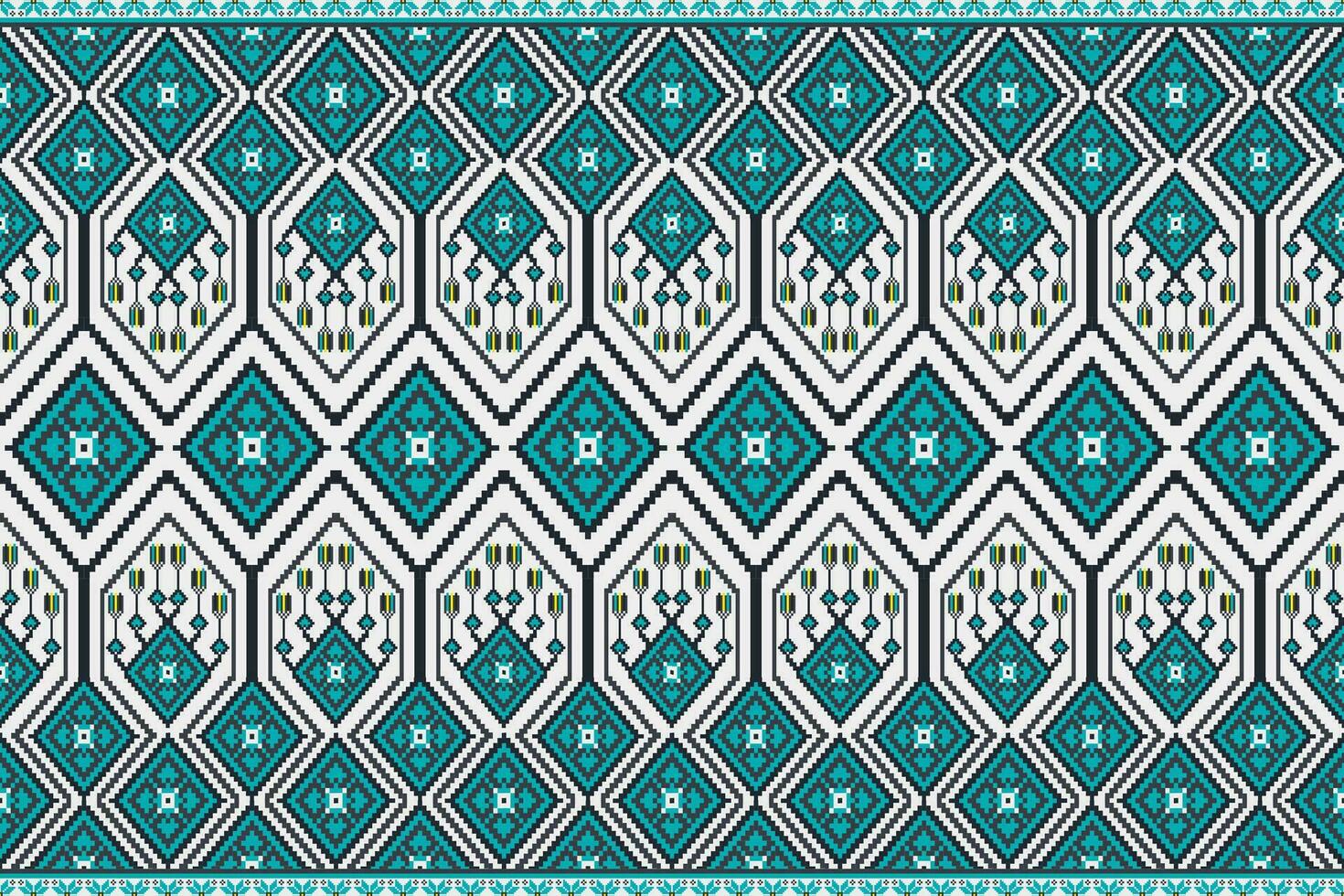 Ethnic Garland Pixel Art Seamless Pattern.  Vector design for fabric, carpet, tile, embroidery, wallpaper, and background