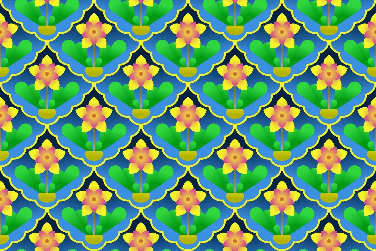 Yellow Flower Seamless Pattern.  Vector ethnic pattern design for fabric, tile, carpet, embroidery, wallpaper and background