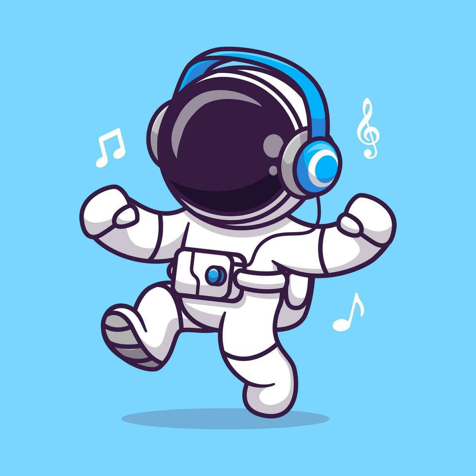 Cute Astronaut Listening Music Cartoon Vector Icon Illustration. Science Technology Icon Concept Isolated Premium Vector. Flat Cartoon Style
