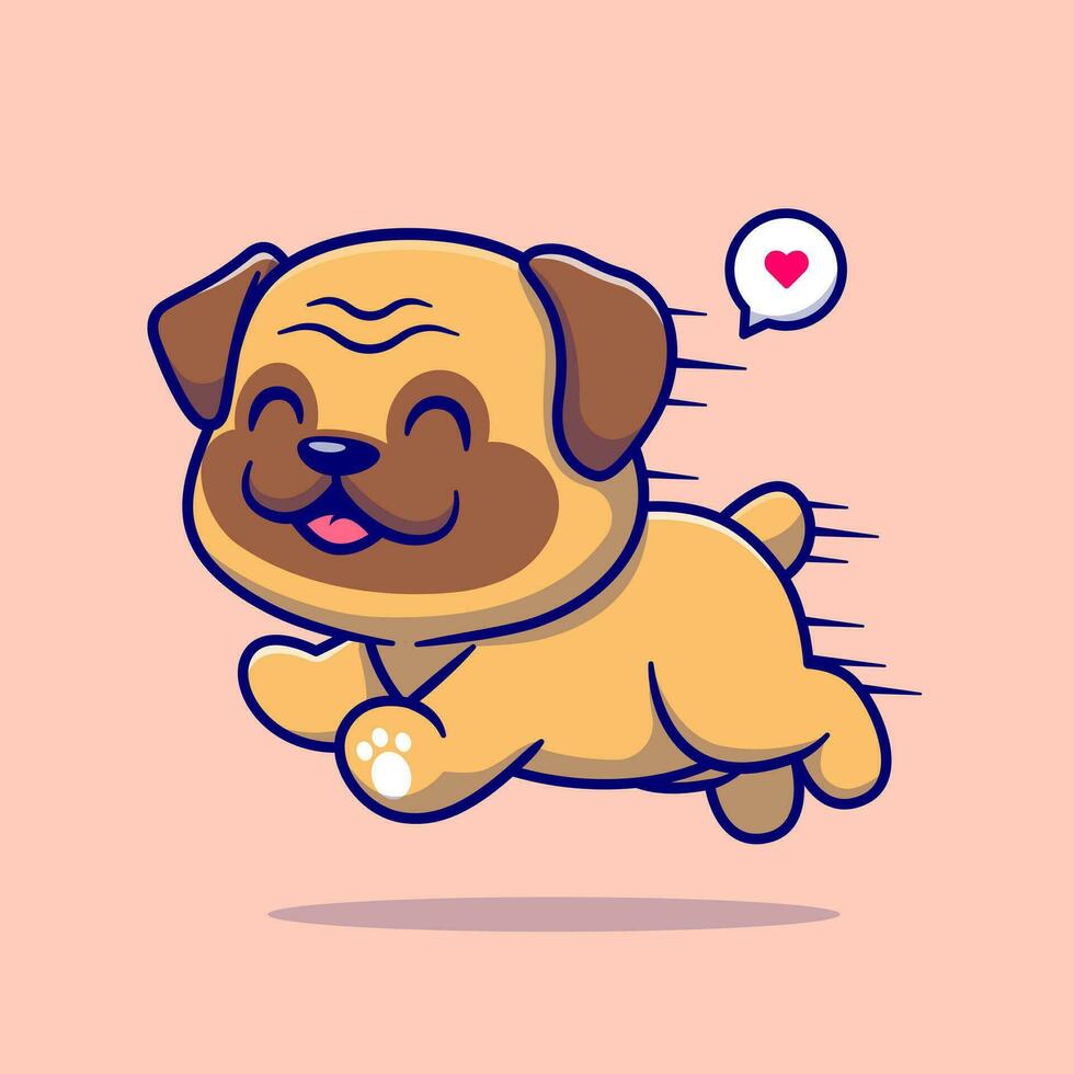 Cute Pug Dog Running Cartoon Vector Icon Illustration. Animal Nature Icon Concept Isolated Premium Vector. Flat Cartoon Style