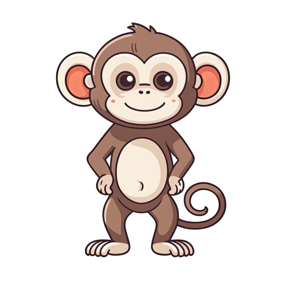 AI generated Cute monkey cartoon illustration for kids on transparent background png
