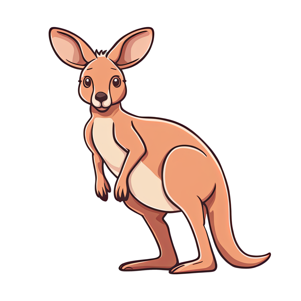 AI generated Cute kangaroo cartoon illustration for kids on transparent background png
