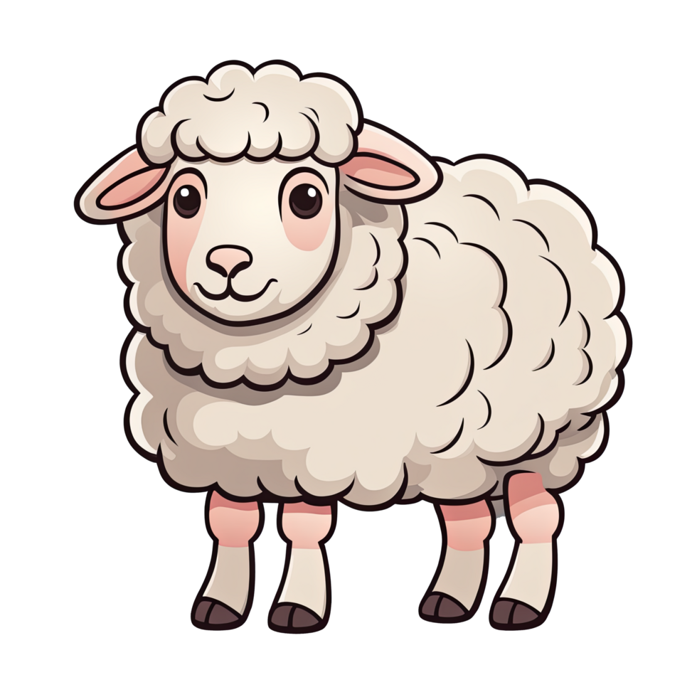 AI generated Cute sheep cartoon illustration for kids on transparent background png