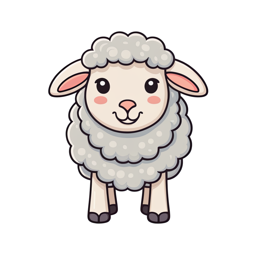 AI generated Cute sheep cartoon illustration for kids on transparent background png