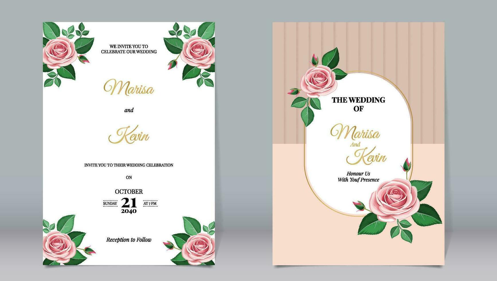 Luxury wedding invitation beautiful rose flowers and leaves on a simple minimalist background vector