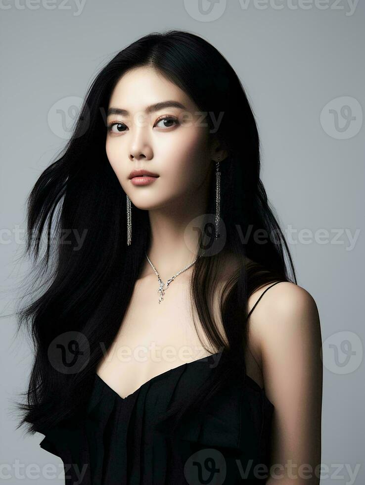 AI generated portrait of beautiful Asian woman with long black hair on isolated background, AI Generative photo