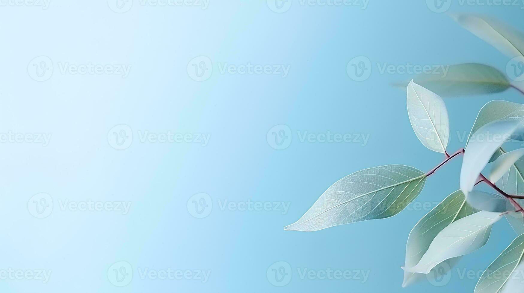 AI generated Blurred shadow of plant leaves on light blue wall, Abstract background for product presentation, Spring and summer photo
