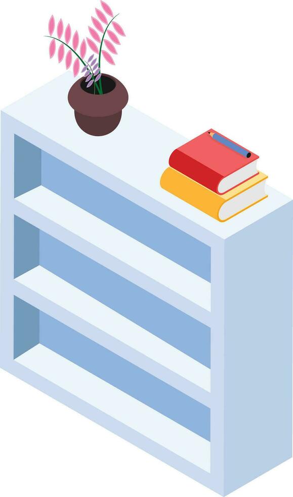 Isometric Bookshelf with a Vase of Flowers and Books vector