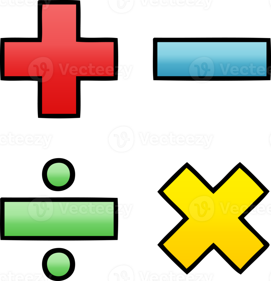 gradient shaded cartoon math symbols png