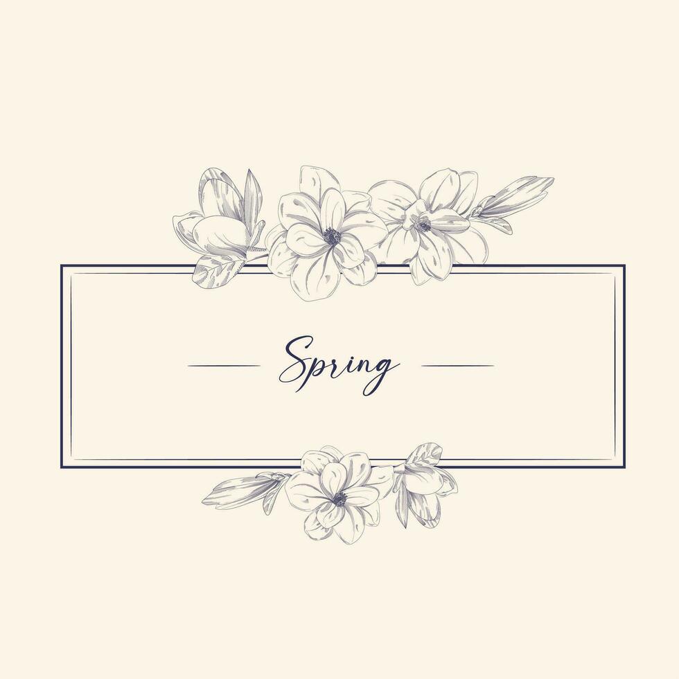mano dibujado guirnalda con primavera sucursales, magnolia flores y brotes vector