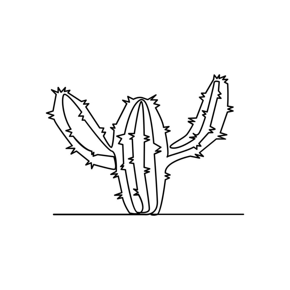 Cactus continuous single line art outline vector illustration drawing for home and interior botanical doodle plant minimalist