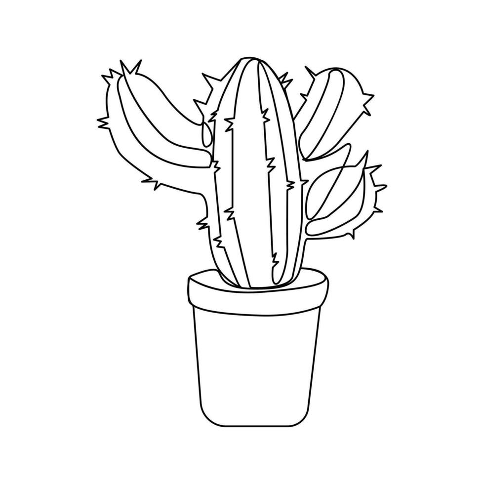 Cactus continuous single line art outline vector illustration drawing for home and interior botanical doodle plant minimalist