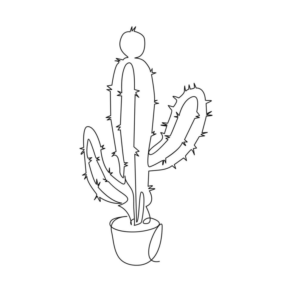 Cactus continuous single line art outline vector illustration drawing for home and interior botanical doodle plant minimalist