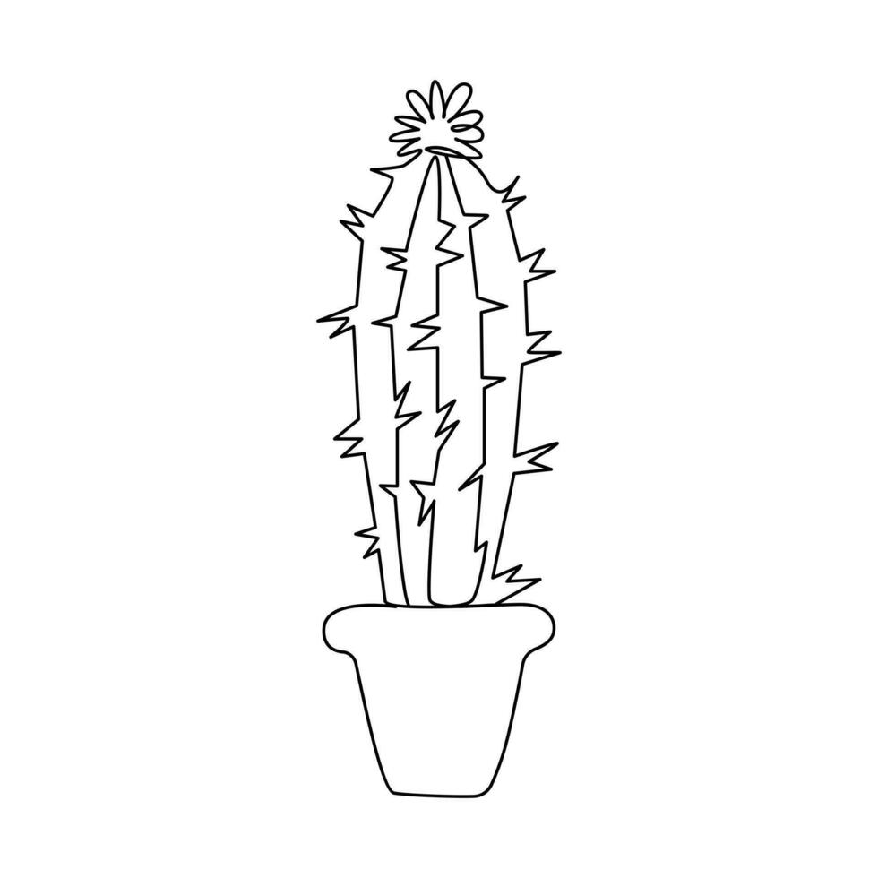 Cactus continuous single line art outline vector illustration drawing for home and interior botanical doodle plant minimalist