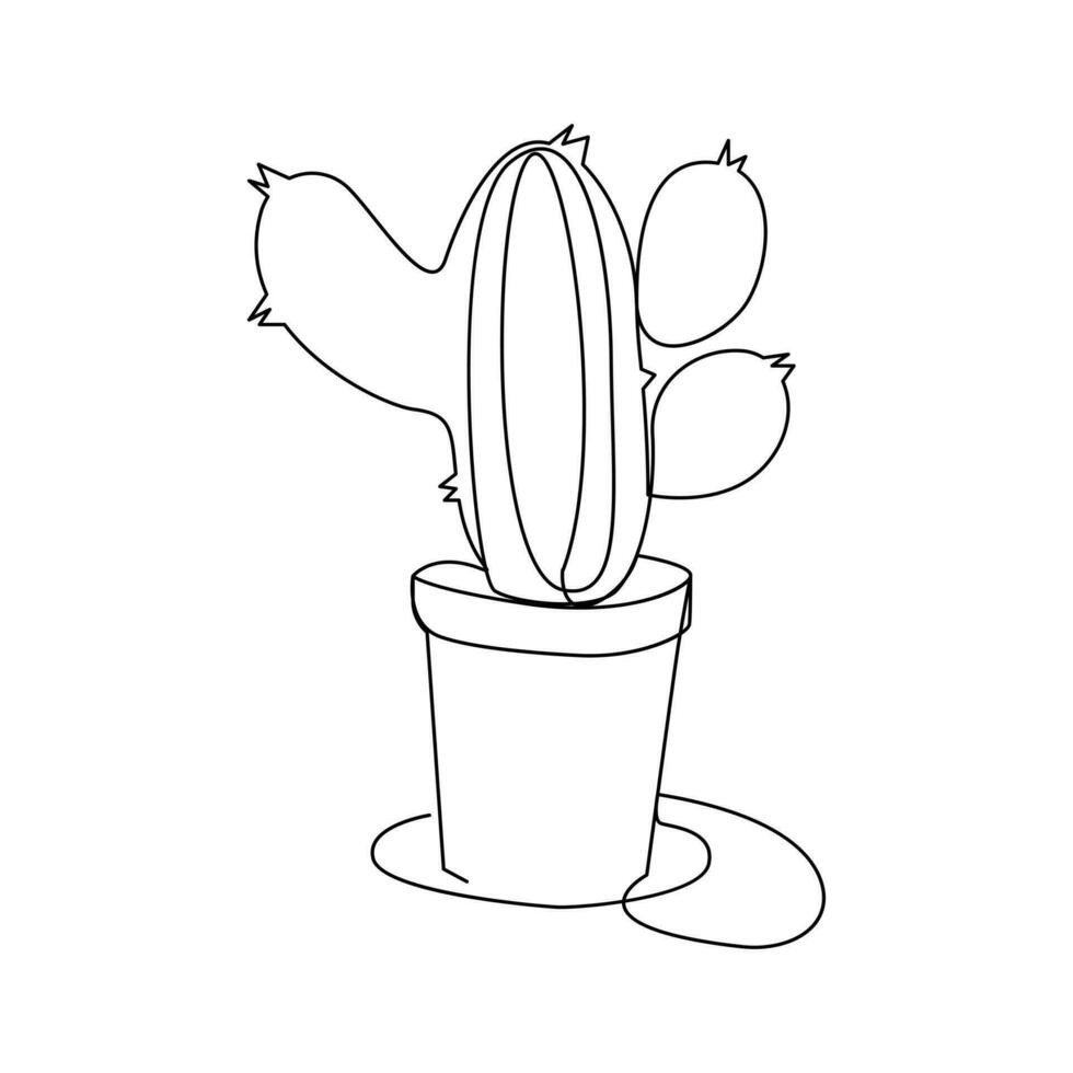 Cactus continuous single line art outline vector illustration drawing for home and interior botanical doodle plant minimalist