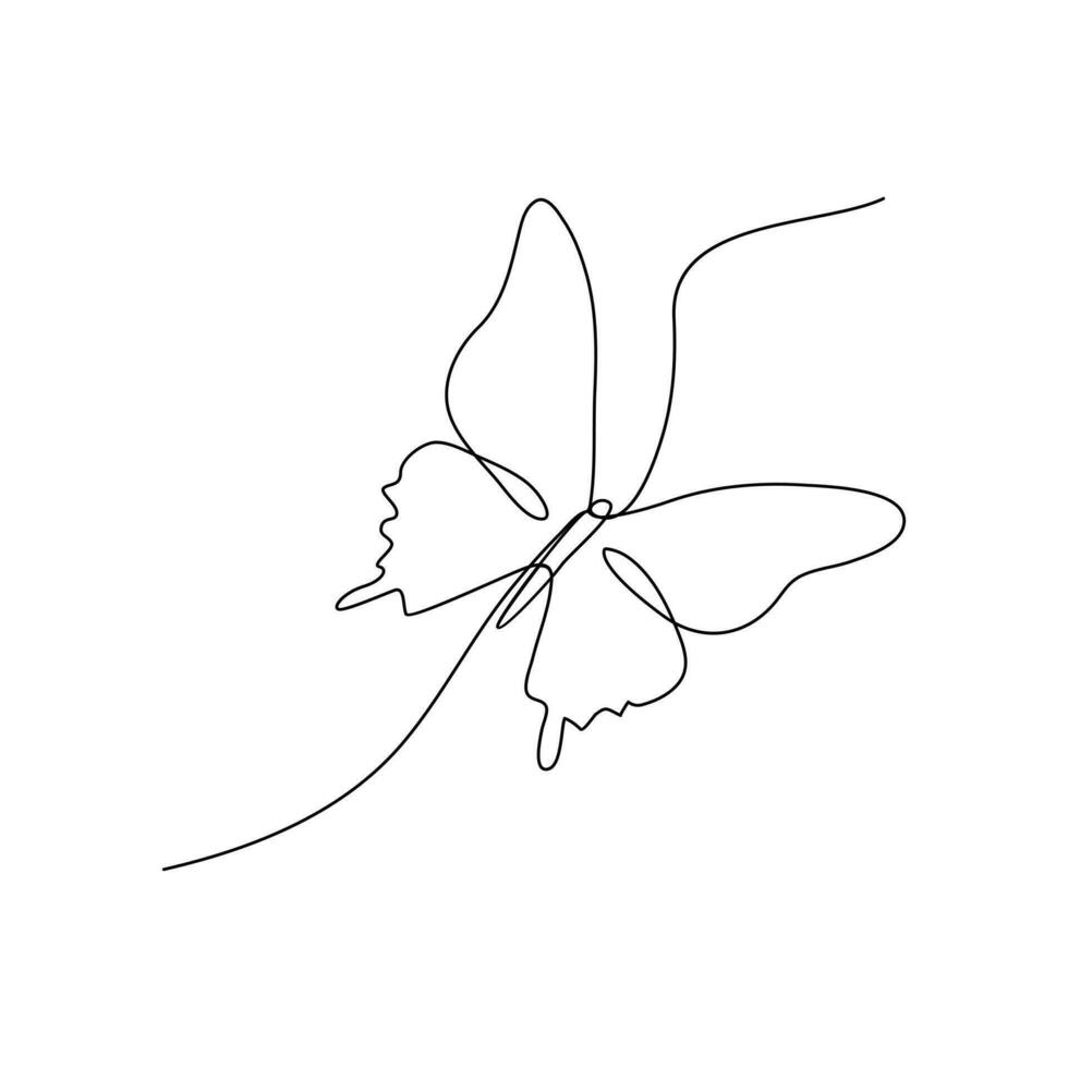 Butterfly continuous single line art outline Vector illustration and minimalist simple drawing