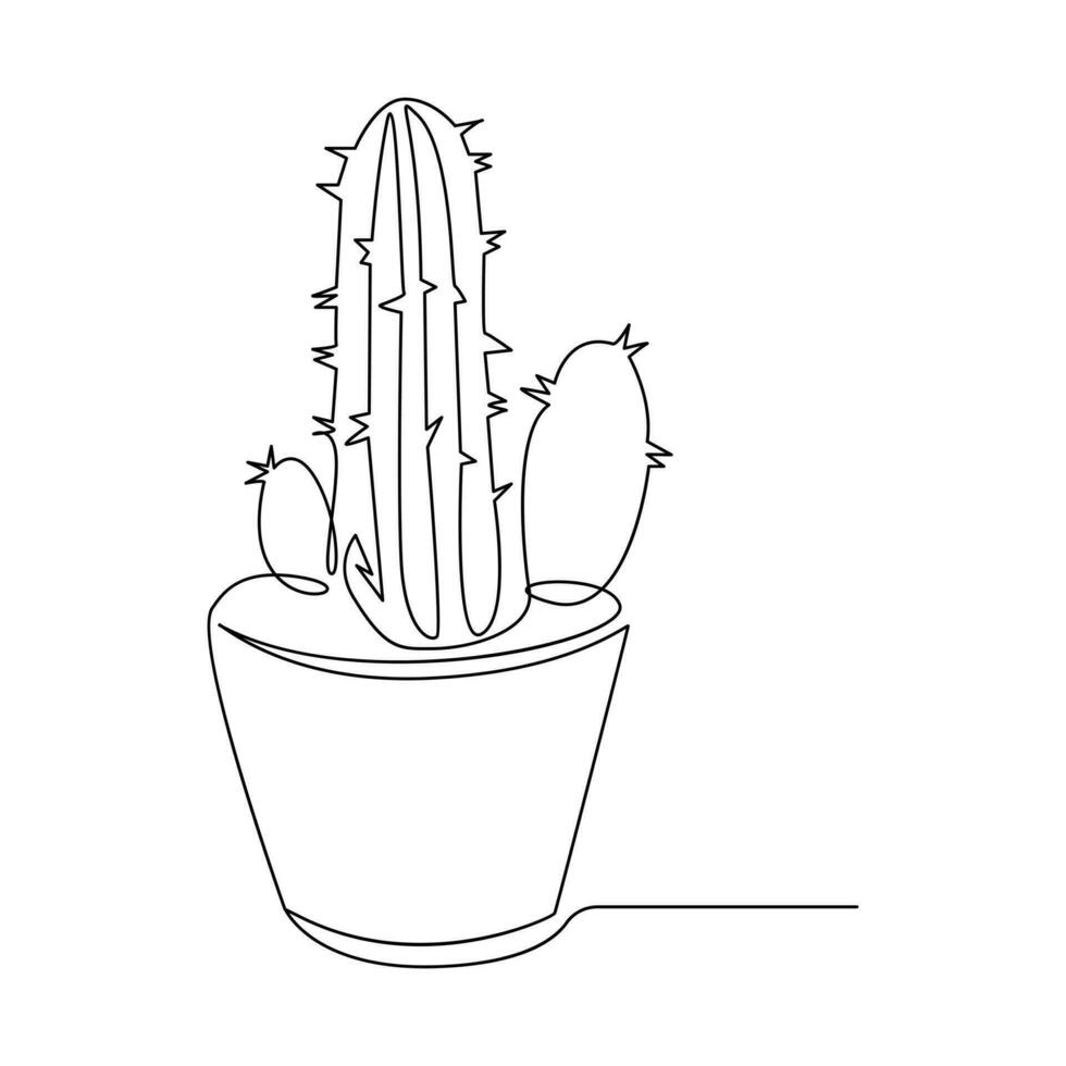 Cactus continuous single line art outline vector illustration drawing for home and interior botanical doodle plant minimalist