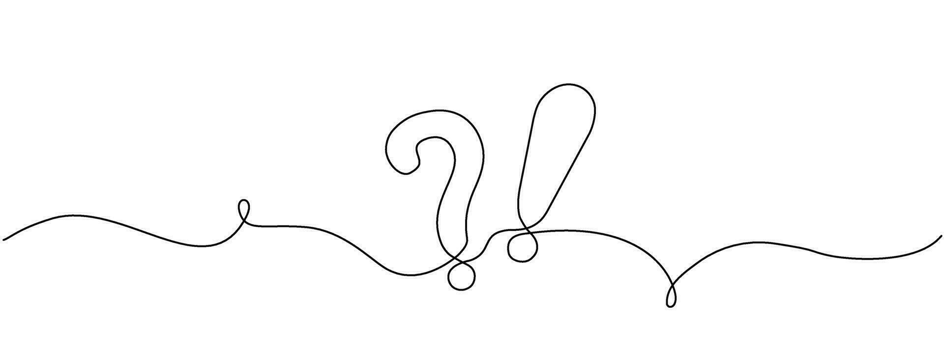 Continuous line drawing question mark and exclamation mark. Hand drawn asking and admiration signs. Vector illustration