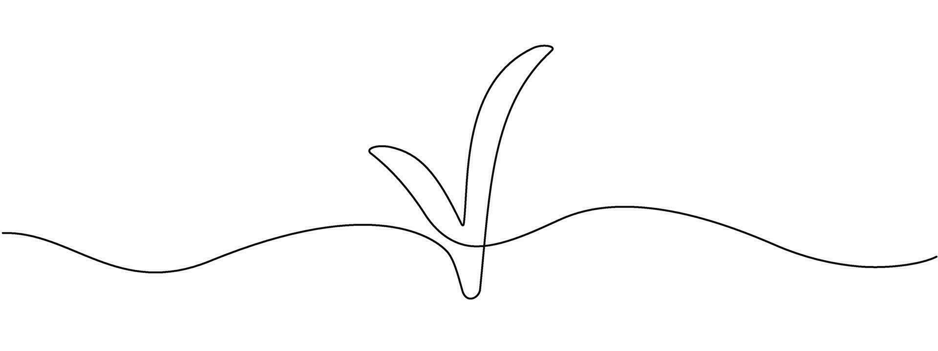 Check mark continuous line art drawing. Tick one line icon. Vector illustration