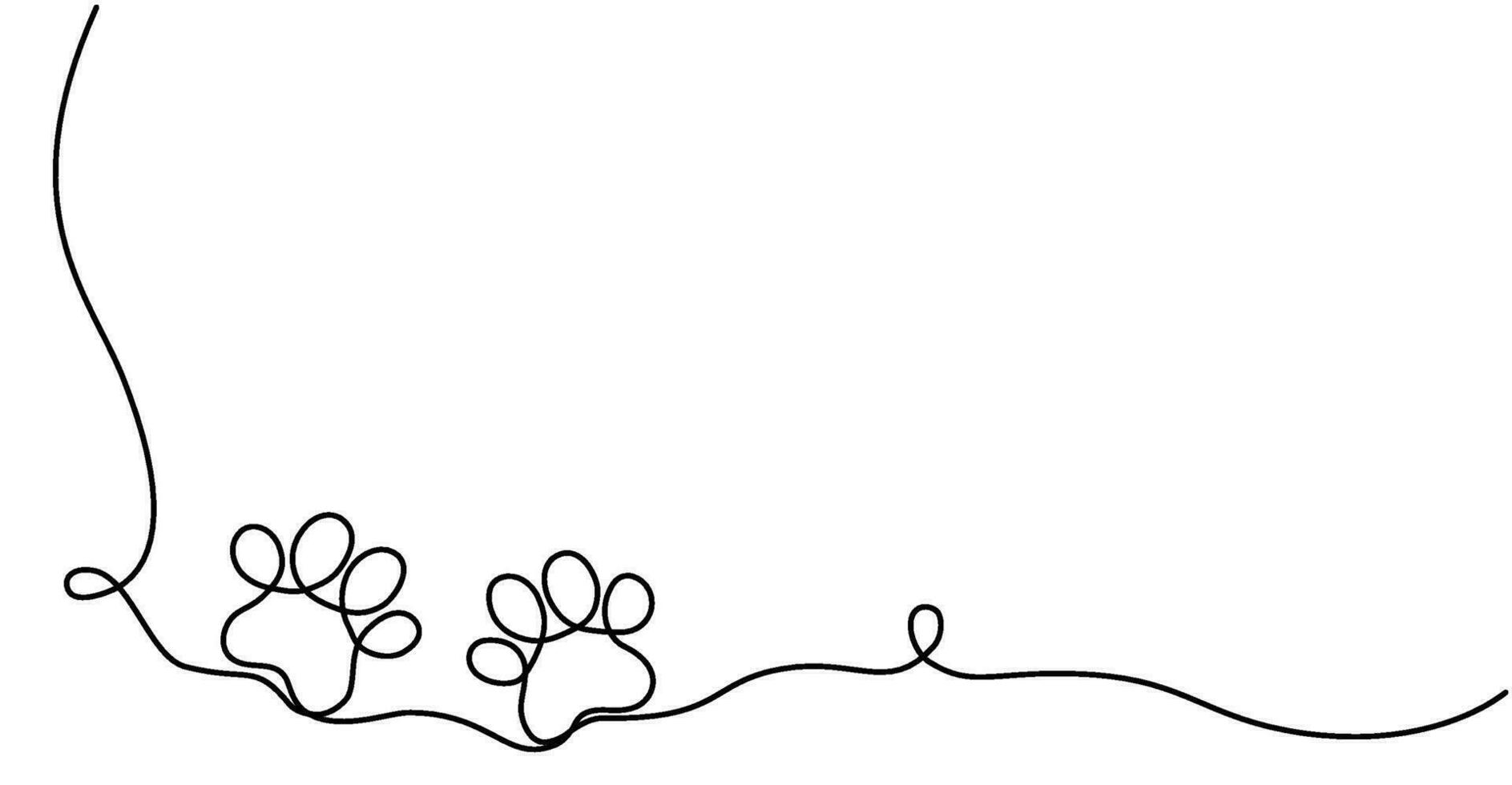 Drawing the paw of a dog or cat with a continuous line. Footprint design. One line art paw print. Vector illustration