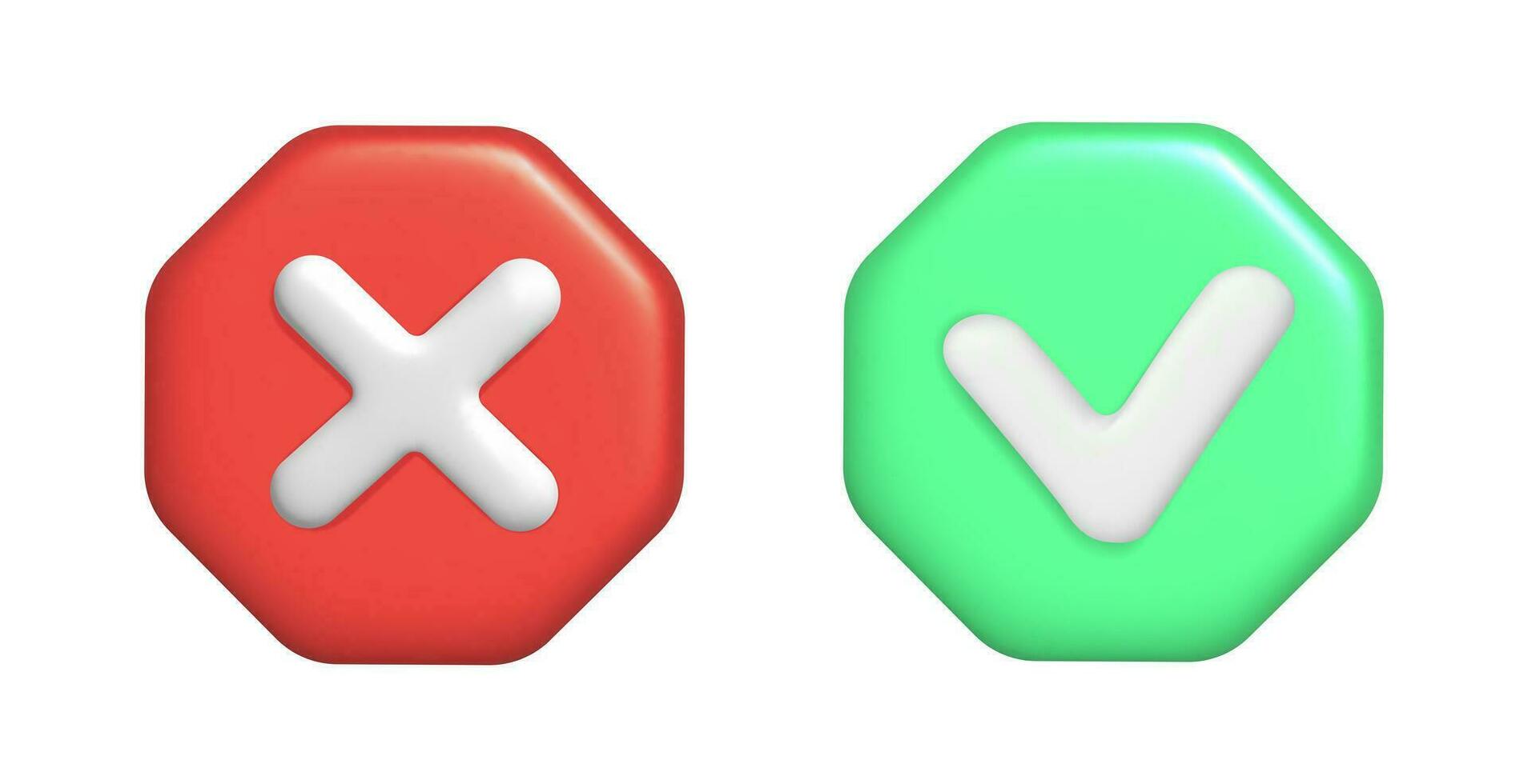 3d representación de verde cheque y rojo cruzar. vector ilustración de Derecha y incorrecto botón