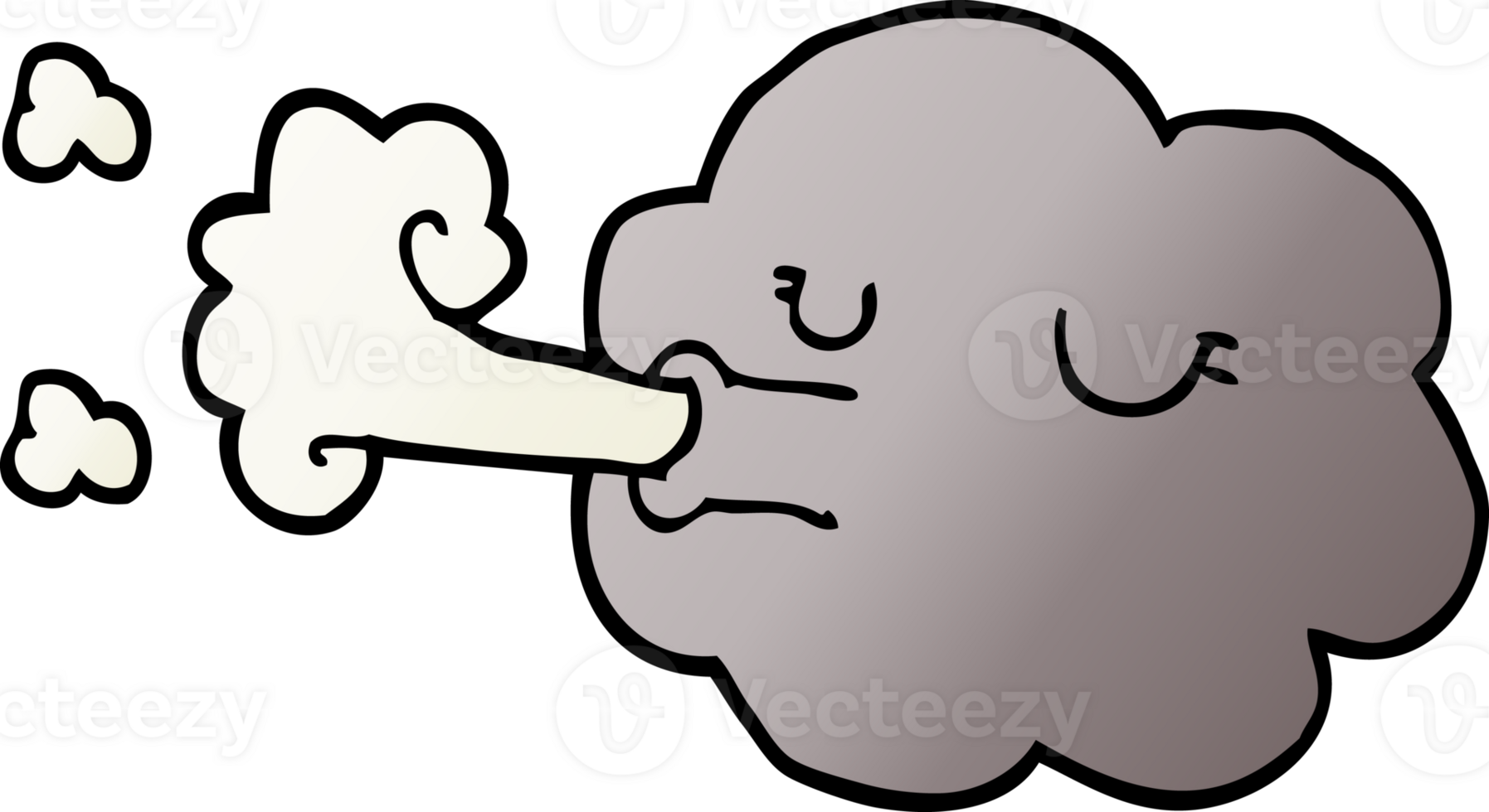 cartoon doodle cloud blowing a gale png