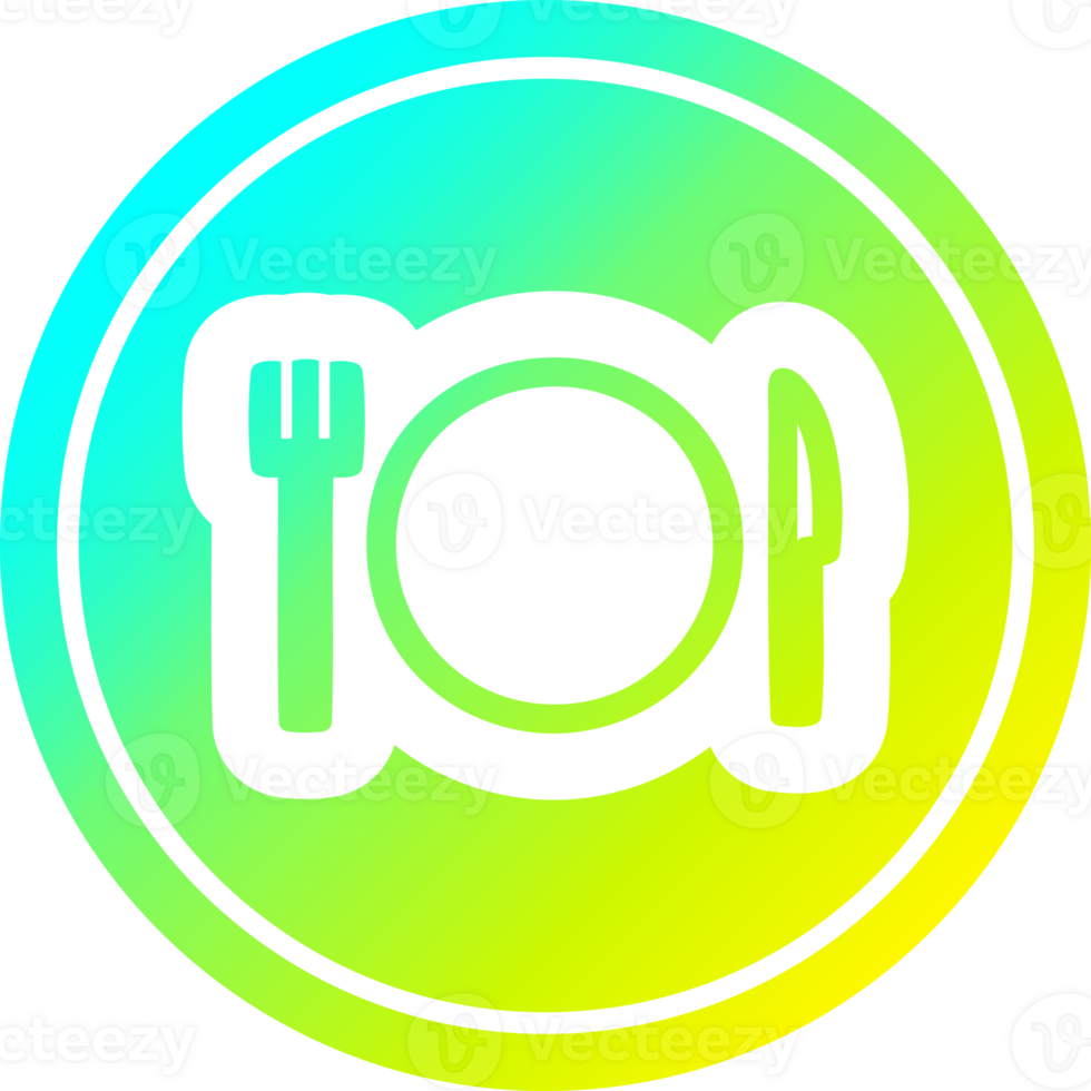knife fork and plate circular in cold gradient spectrum png