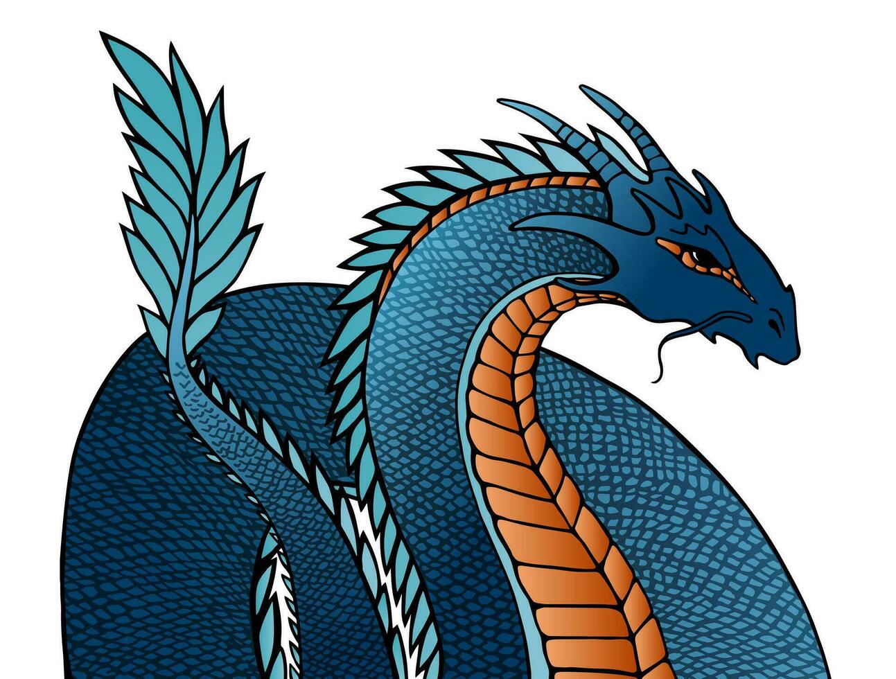 DRAWING GRAPHIC DRAGON. Very beautiful outline illustration on white background. vector
