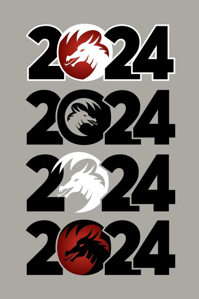 Big Set of logos 2024 with dragons. Icon with the symbol of the year. Simple modern  illustration. Chinese New Year. vector