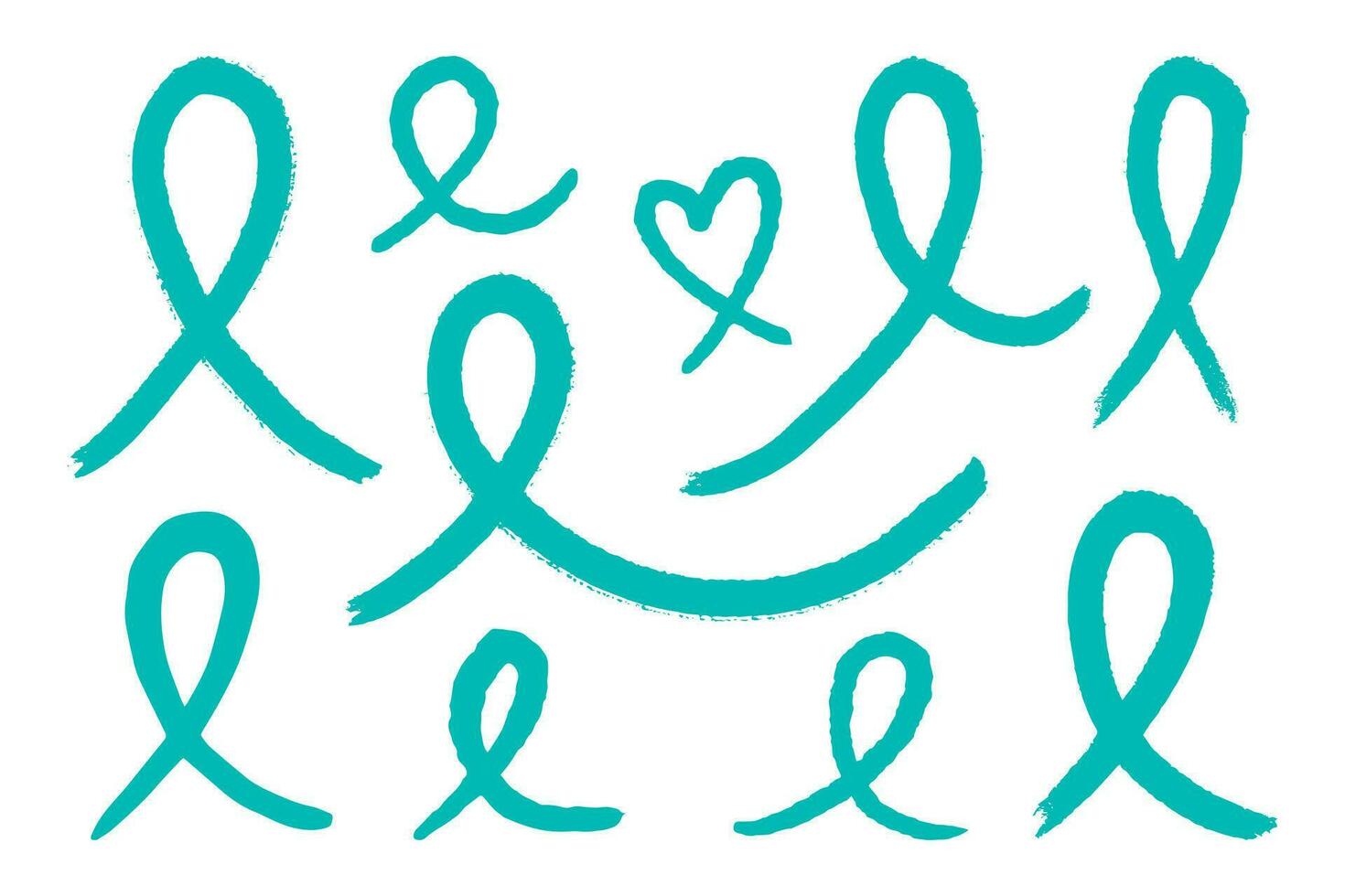 conjunto de verde azulado cintas conciencia para cervical cáncer, ovario cáncer, poliquístico ovario síndrome, enviar traumático estrés trastorno, obsesionante compulsivo trastorno. vector 3d ilustración