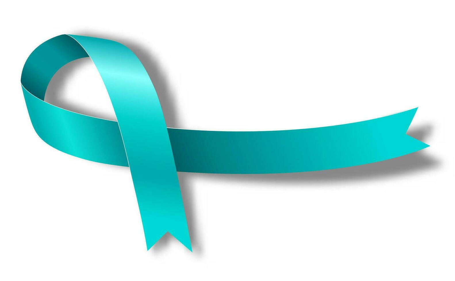 Teal Awareness ribbon. Awareness for cervical cancer, Ovarian Cancer, Polycystic Ovary Syndrome PCOS, Post Traumatic Stress Disorder, Obsessive Compulsive Disorder. Vector 3d illustration