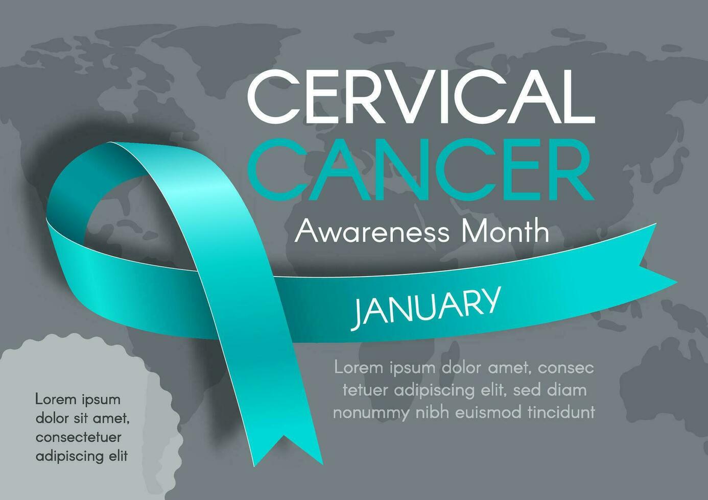 Horizontal Poster for Cervical Cancer Awareness Month with a teal ribbon. Modern flat vector illustration